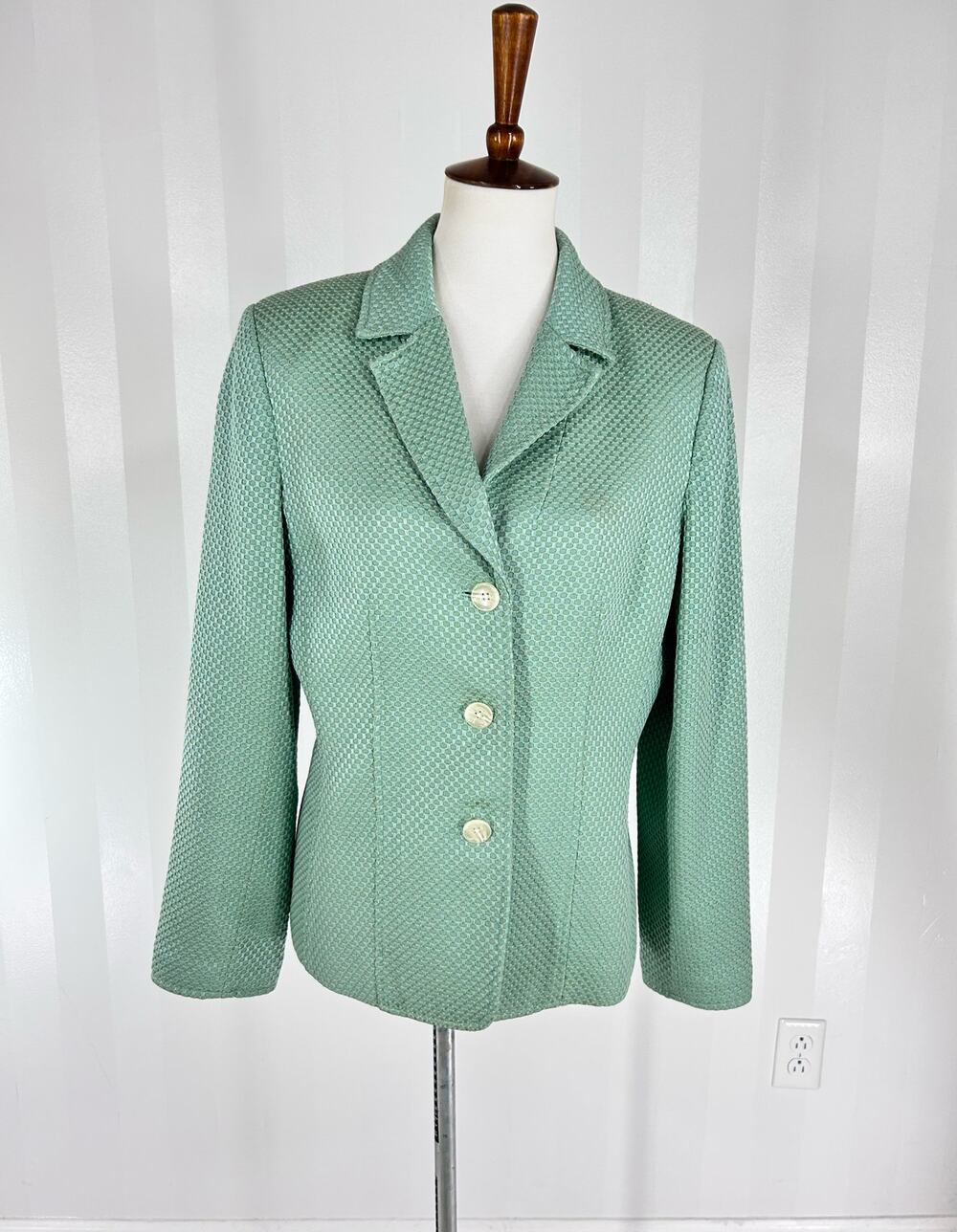 Vintage Bob Mackie Studio Mint Green Textured Blazer Jacket Sz 12